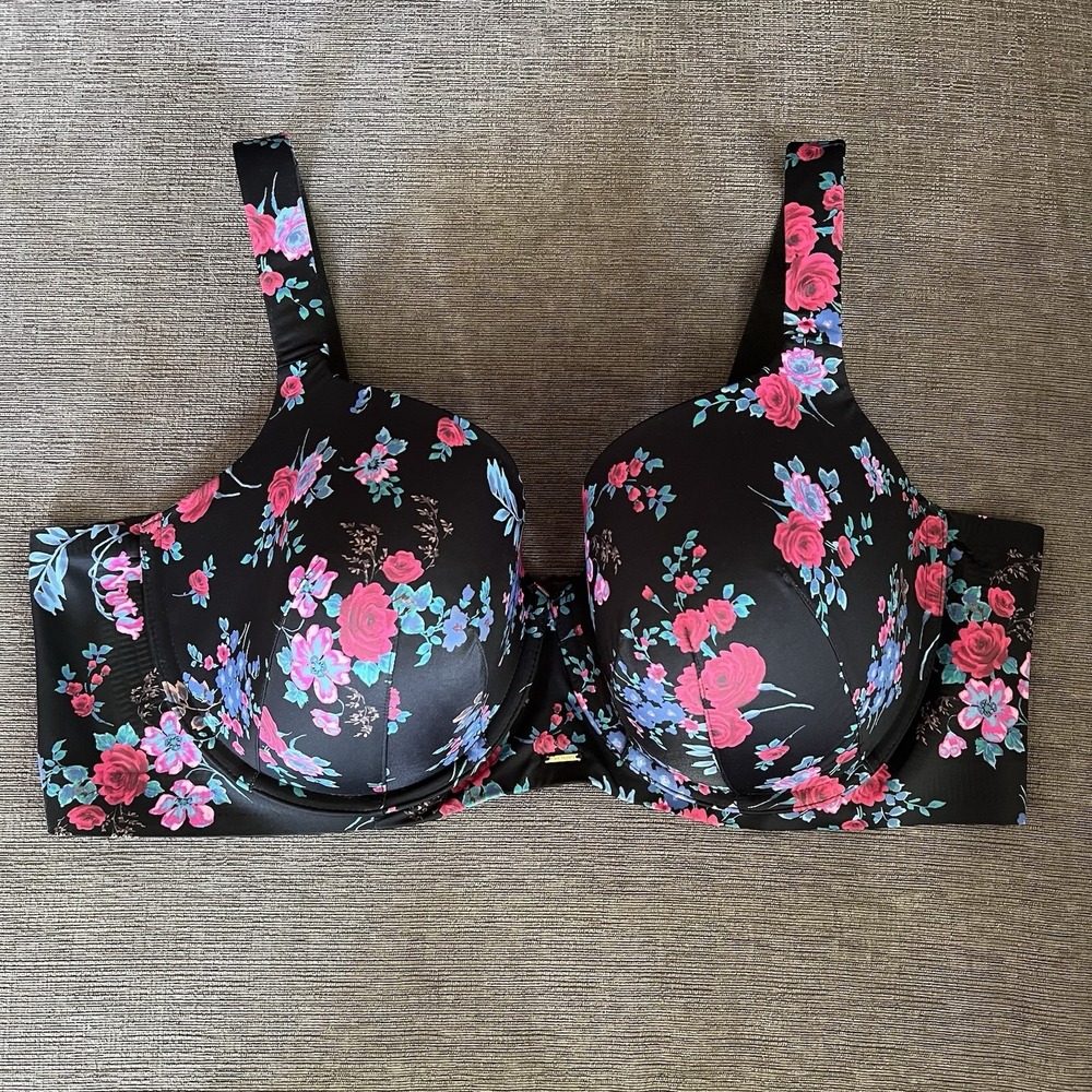 48DD Bra Cacique Lightly Lined Balconette Floral 4 Hook Closure Sexy Bridal